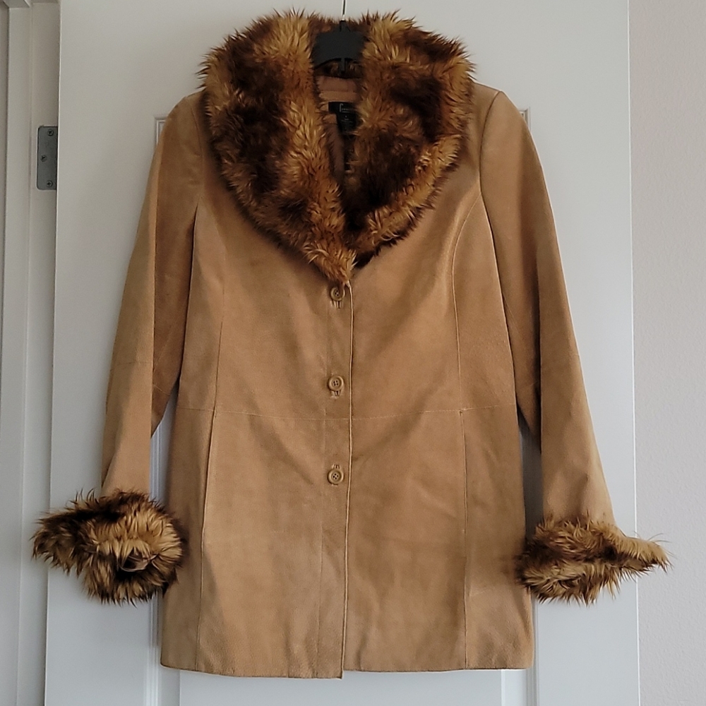 Faux fur lined leather jacket